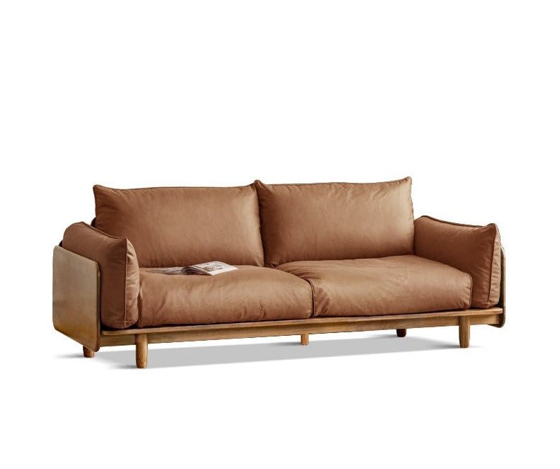 Cherry Wood Sofa Genuine Leather, Fabric-