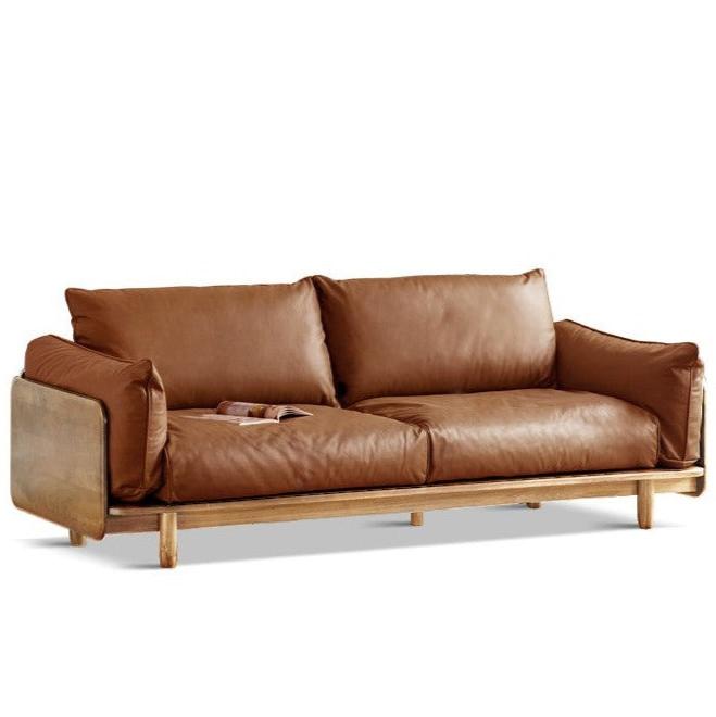 Cherry Wood Sofa Genuine Leather, Fabric-