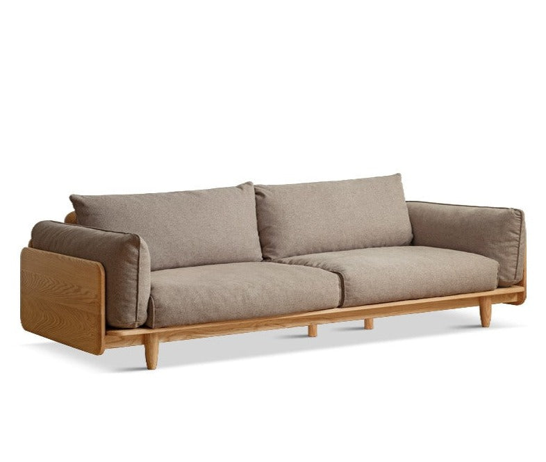 Cherry Wood Sofa Genuine Leather, Fabric-