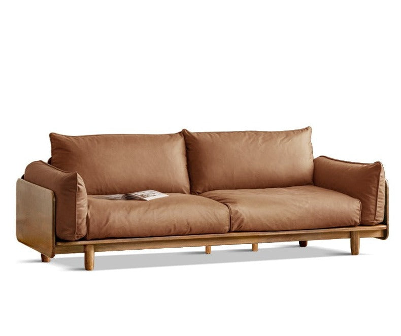 Cherry Wood Sofa Genuine Leather, Fabric-