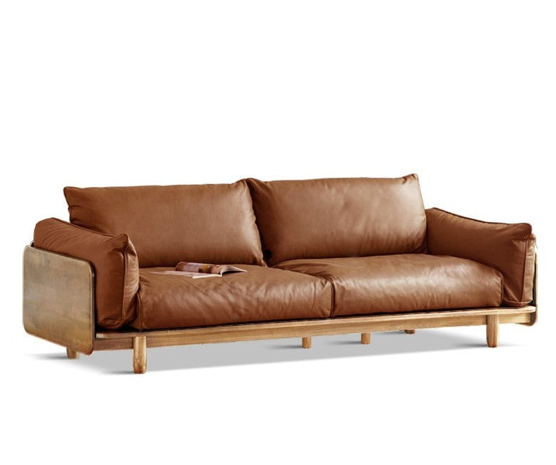 Cherry Wood Sofa Genuine Leather, Fabric-
