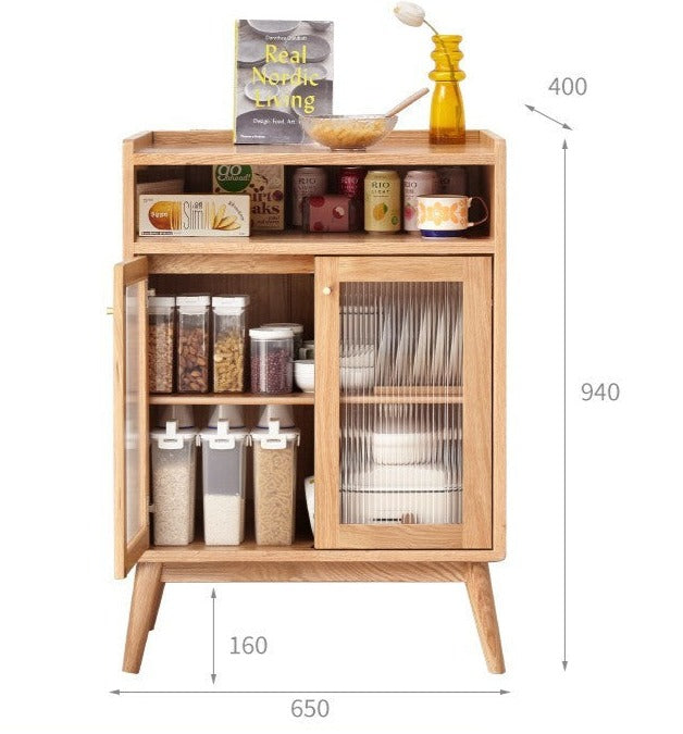 Oak Solid Wood, Solid RubberWood Sideboard Sliding Doors