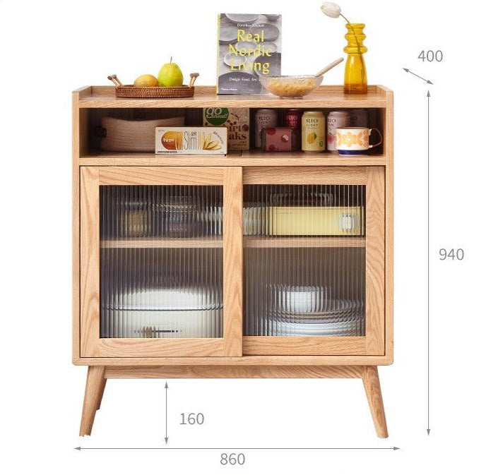 Oak Solid Wood, Solid RubberWood Sideboard Sliding Doors