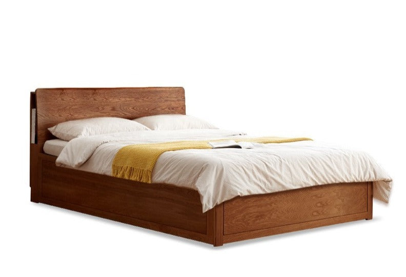 Oak Solid Wood Box Bed with Light And Bookshelf