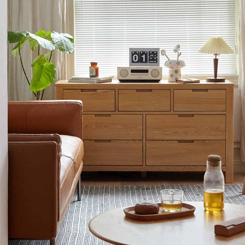 Oak Solid Wood, Solid Rubberwood Seven Drawers Drawer