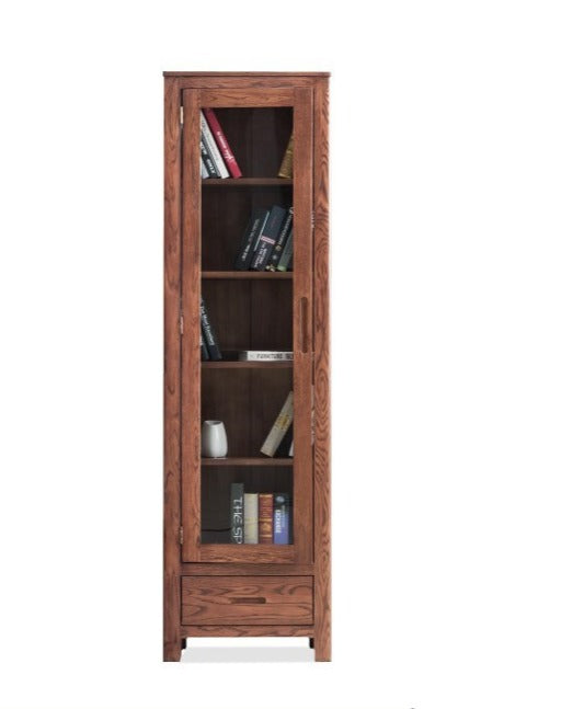 Oak, Solid Rubberwood Modern Bookcase with Glass Door Display Cabinet