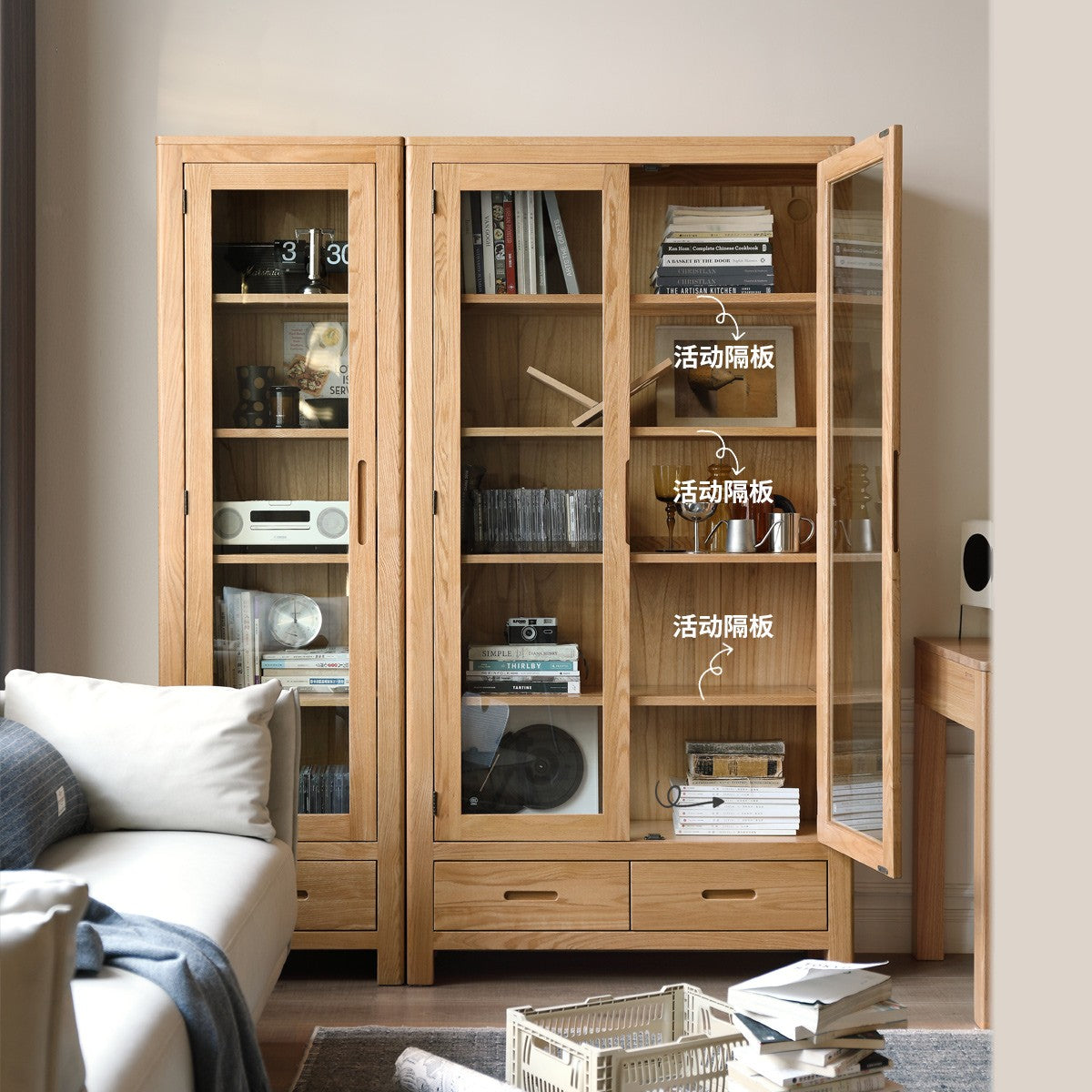 Oak, Rubber Solid Wood Bookcase Pure