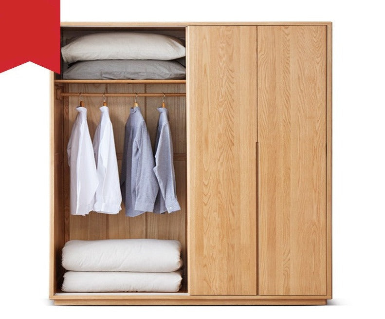 Oak Solid Wood Wardrobe Sliding Door-