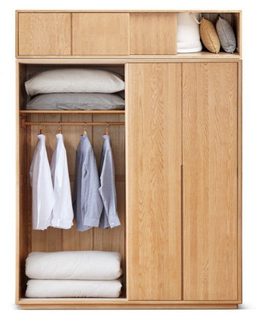 Oak Solid Wood Wardrobe Sliding Door-