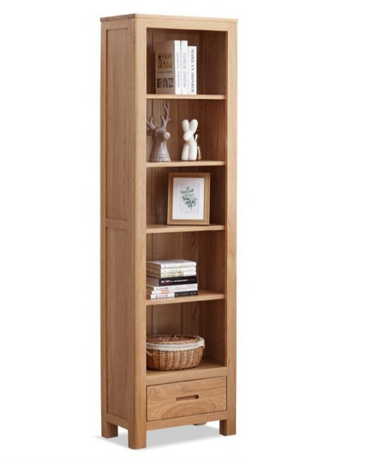 Oak, Rubberwood Solid Wood Drawer Bookcase