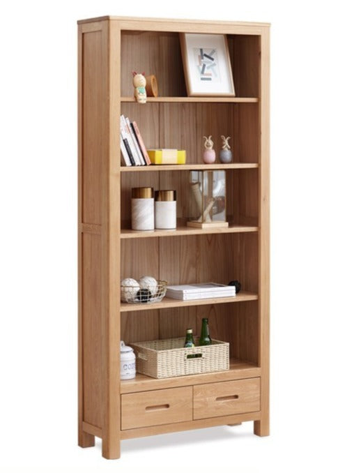 Oak, Rubberwood Solid Wood Drawer Bookcase