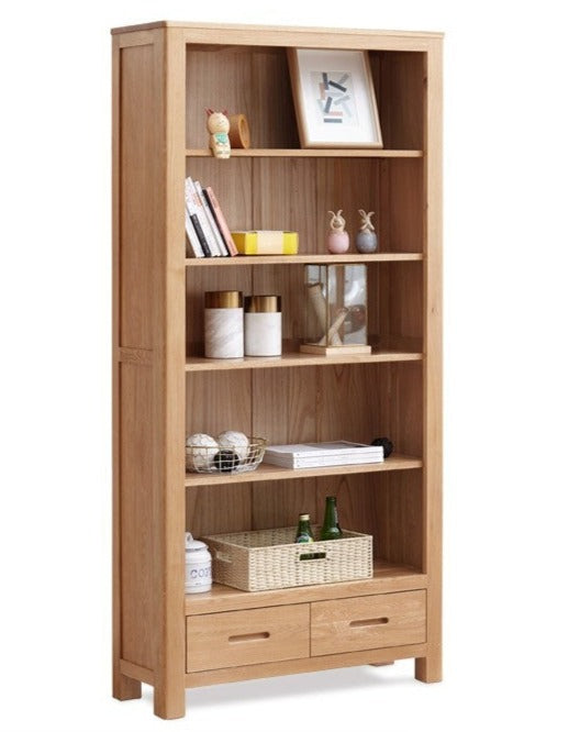 Oak, Rubberwood Solid Wood Drawer Bookcase