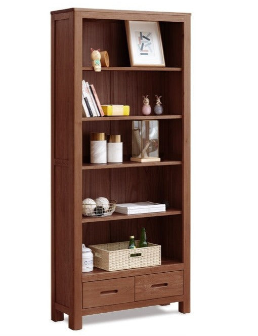 Oak, Rubberwood Solid Wood Drawer Bookcase