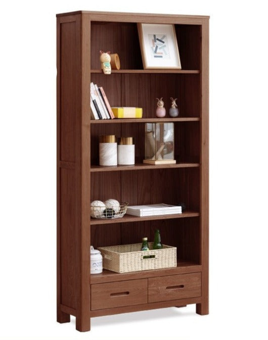 Oak, Rubberwood Solid Wood Drawer Bookcase