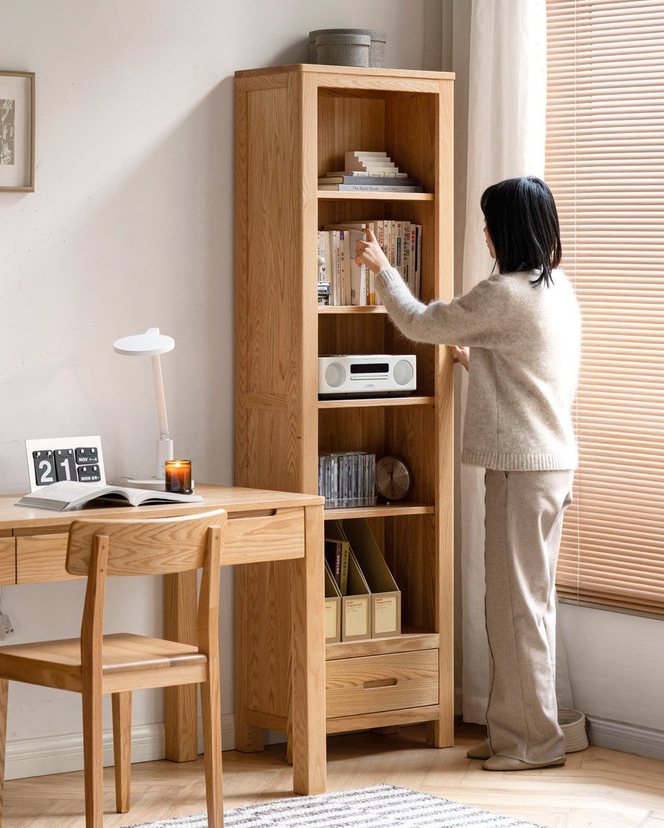Oak, Rubberwood Solid Wood Drawer Bookcase
