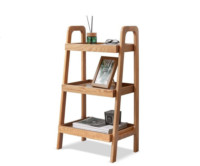 Oak Solid Wood Trapezoidal Three-Tier Bookshelf, Side Table