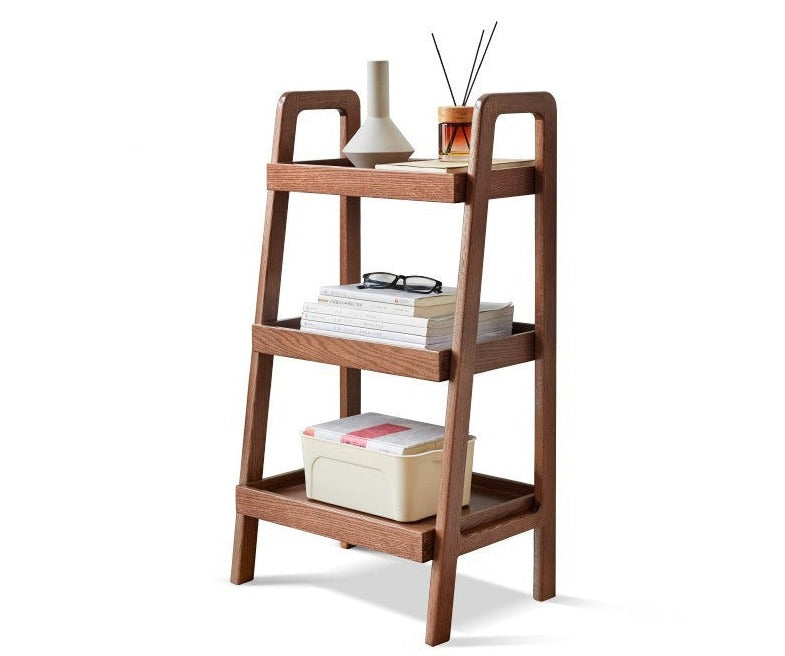Oak Solid Wood Trapezoidal Three-Tier Bookshelf, Side Table