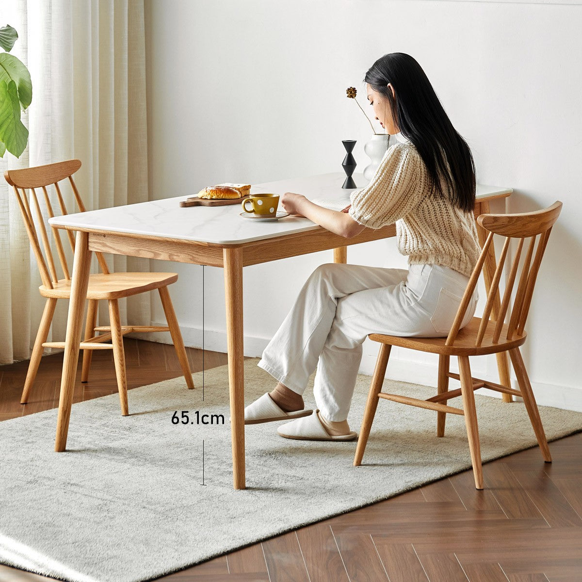 Oak Solid Wood Dining Table With Rock Slab Surface