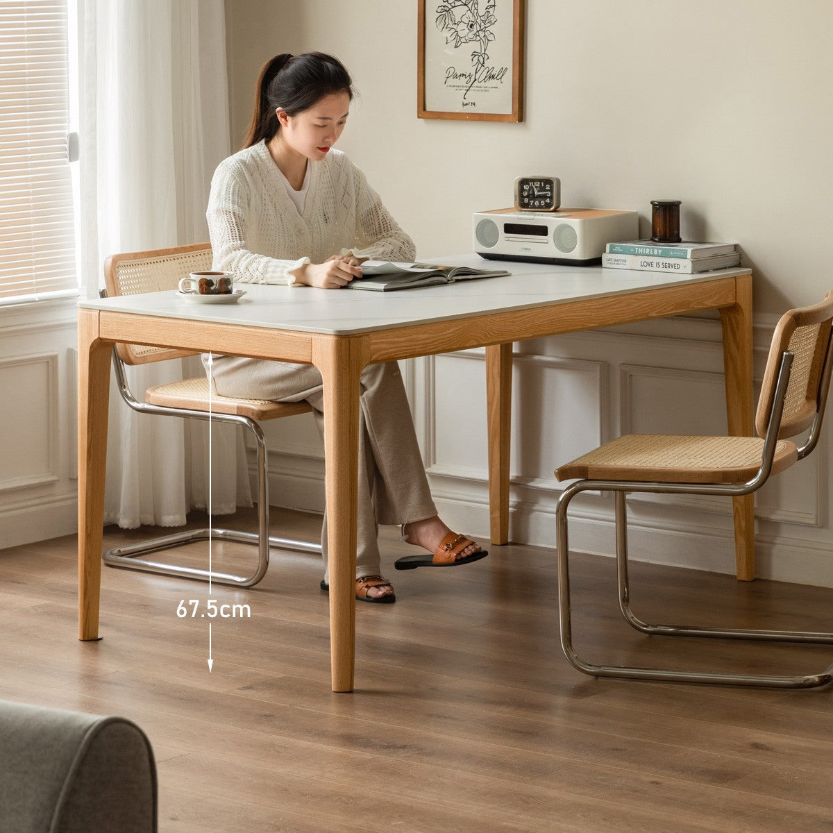 Oak, Ash Solid Wood Dining Table With Rock Slab Surface