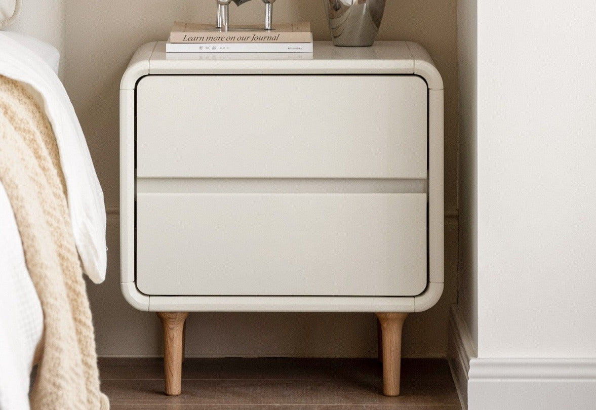 Solid Rubberwood Creamy Candy Style Nightstand.