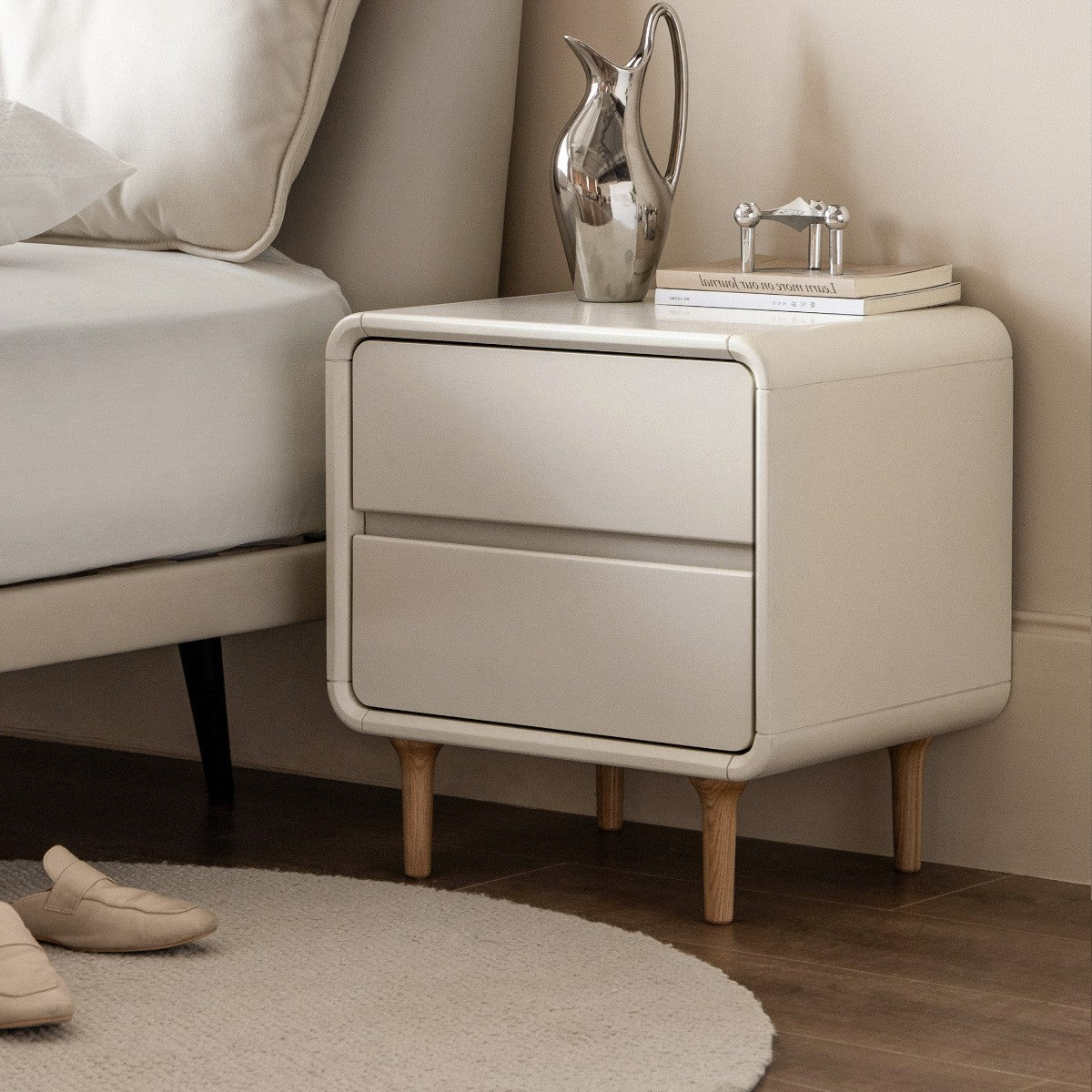 Poplar Solid Wood, Solid Rubberwood Nightstand.