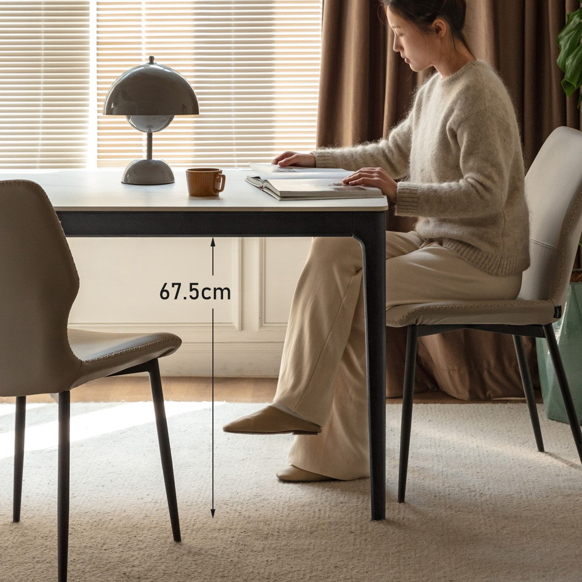 Oak Solid Wood, Solid RubberWood Dining Table Rock Slab Surface