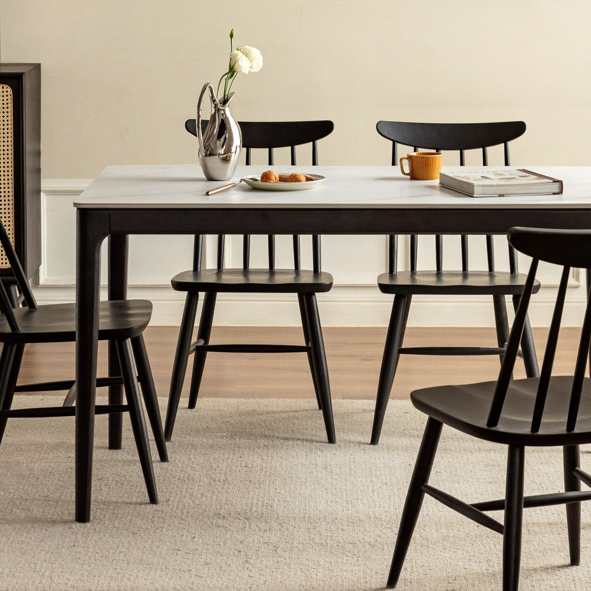 Oak Solid Wood, Solid RubberWood Dining Table Rock Slab Surface