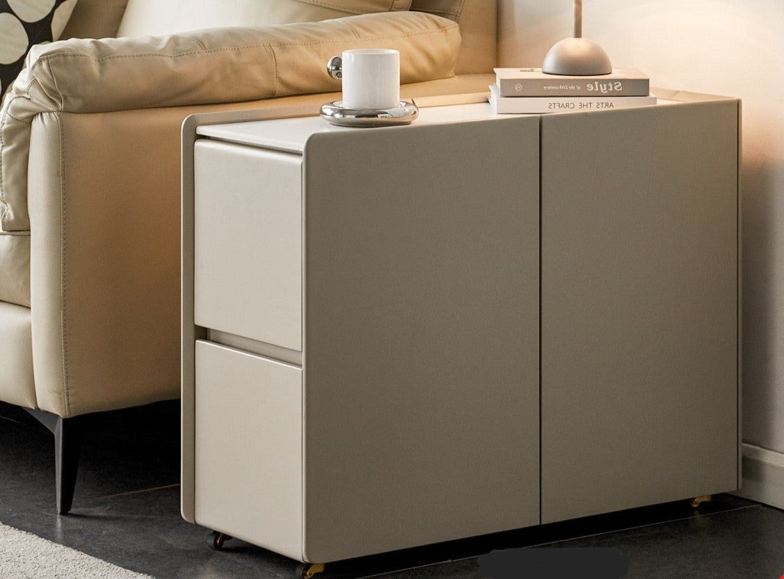 Poplar Solid Wood Side Table With Rock Slab Top