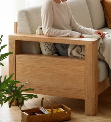 Solid Rubberwood, Oak Solid Wood Cotton Fabric Sofa
