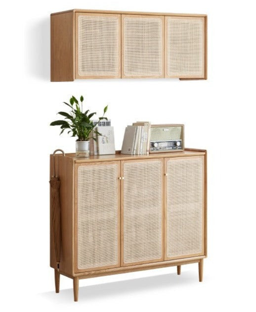 Shoe cabinet, porch cabinet Rattan Oak solid wood"+