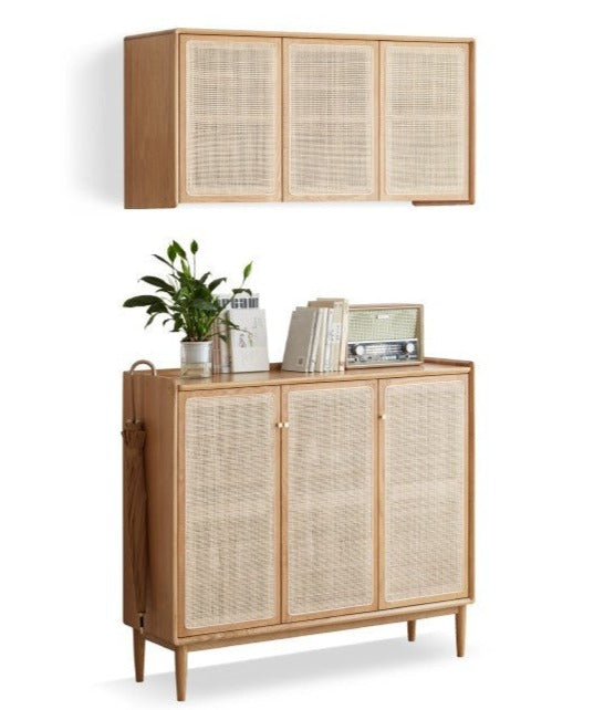 Shoe cabinet, porch cabinet Rattan Oak solid wood"+