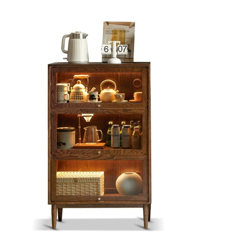 Glass door Bookcase, Side Cabinet Black Walnut, Oak solid wood"