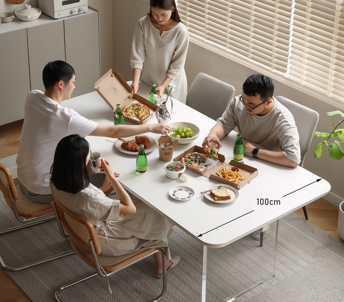 Solid Rubberwood Suspended Dining Table With Slate Top