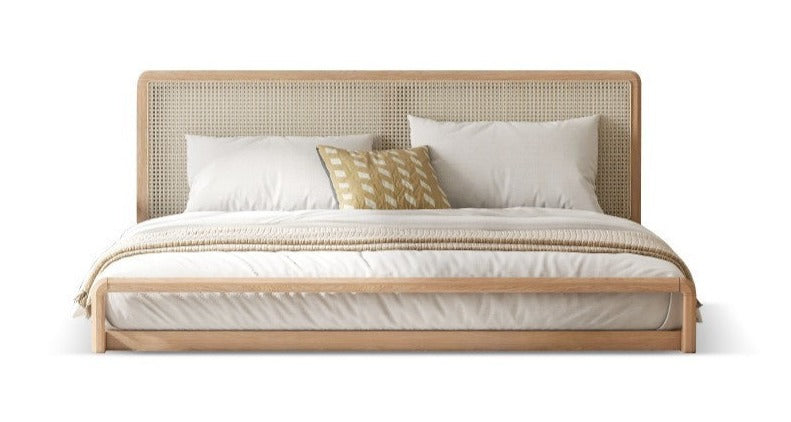 Ash Solid Wood Floor Bed Rattan