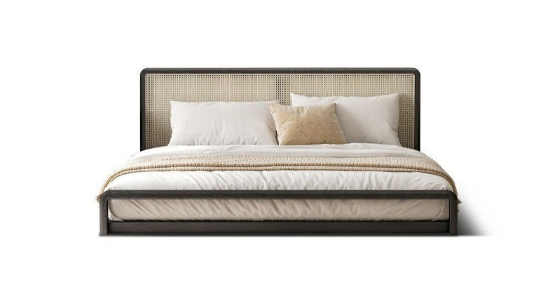 Ash Solid Wood Floor Bed Rattan