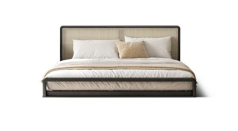 Ash Solid Wood Floor Bed Rattan