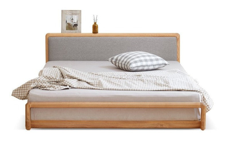 Ash Solid Wood Floor Bed Rattan