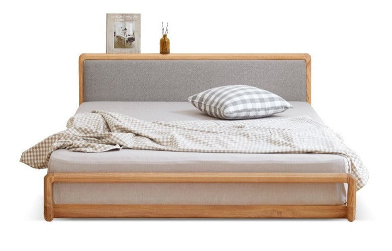 Ash Solid Wood Floor Bed Rattan
