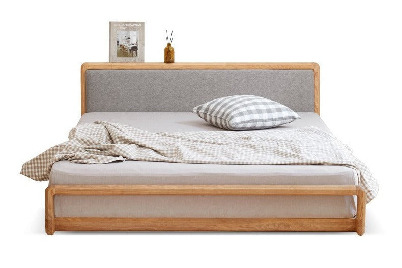 Ash Solid Wood Floor Bed Rattan