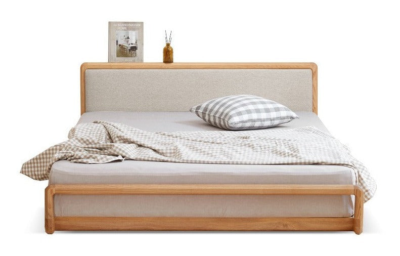 Ash Solid Wood Floor Bed Rattan