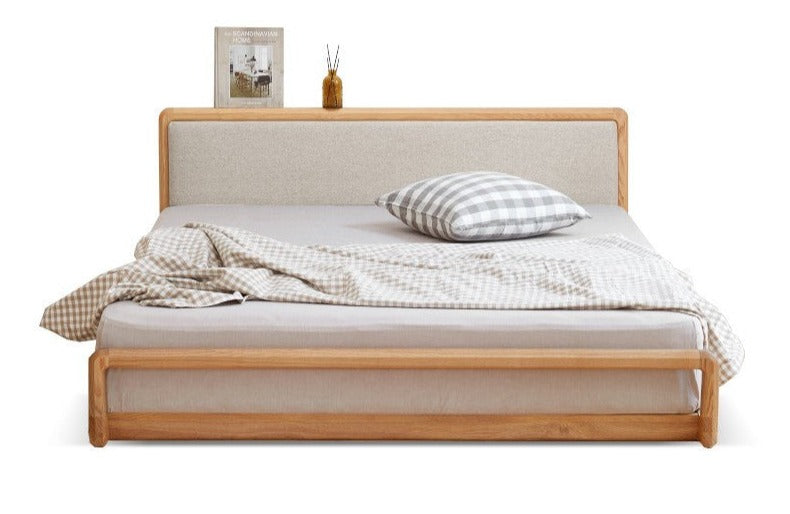 Ash Solid Wood Floor Bed Rattan