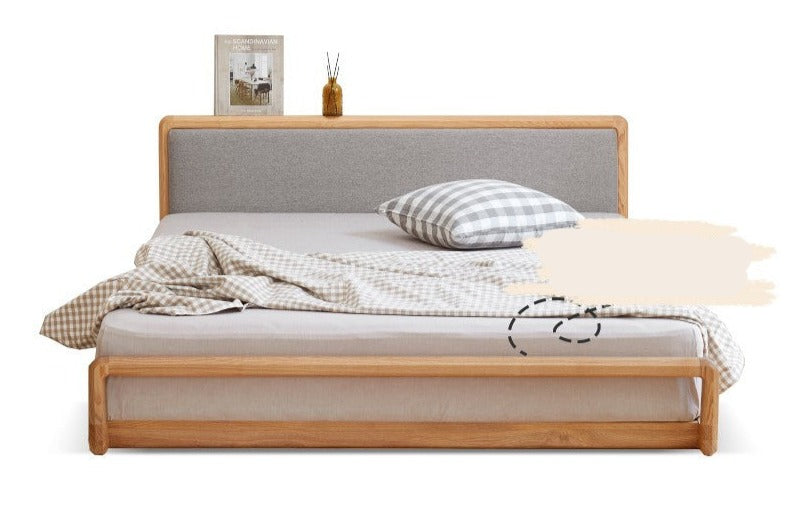 Ash Solid Wood Floor Bed Rattan