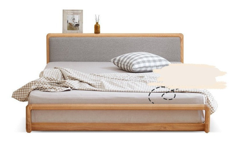 Ash Solid Wood Floor Bed Rattan