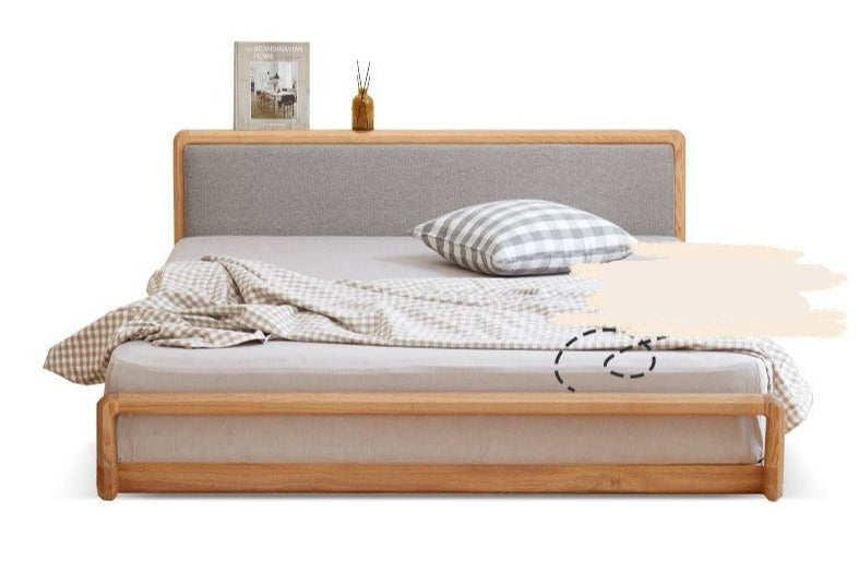 Ash Solid Wood Floor Bed Rattan