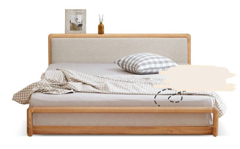 Ash Solid Wood Floor Bed Rattan