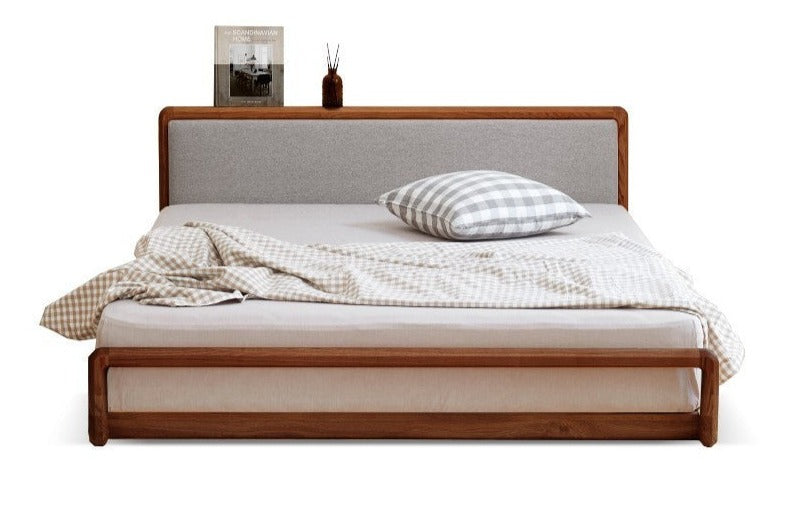Ash Solid Wood Floor Bed Rattan