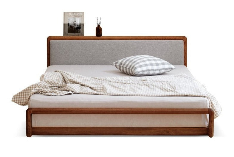 Ash Solid Wood Floor Bed Rattan