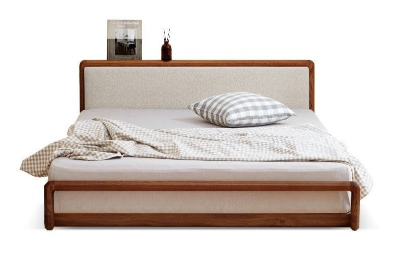 Ash Solid Wood Floor Bed Rattan