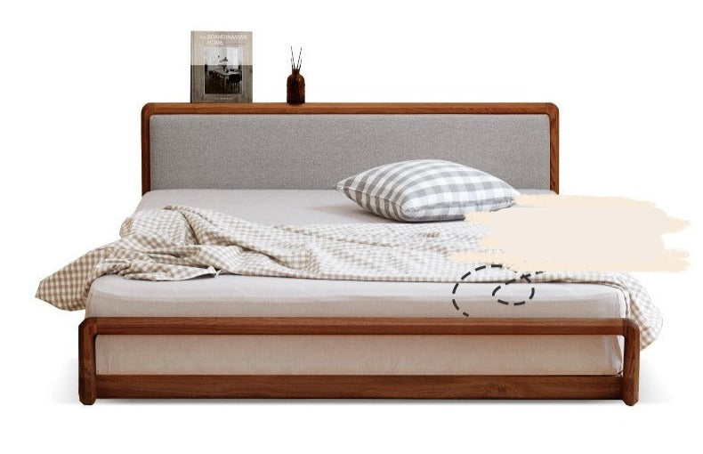 Ash Solid Wood Floor Bed Rattan