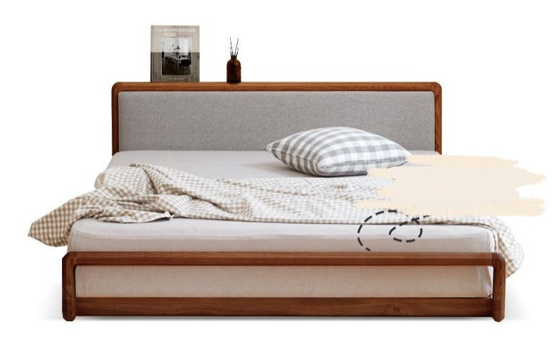 Ash Solid Wood Floor Bed Rattan